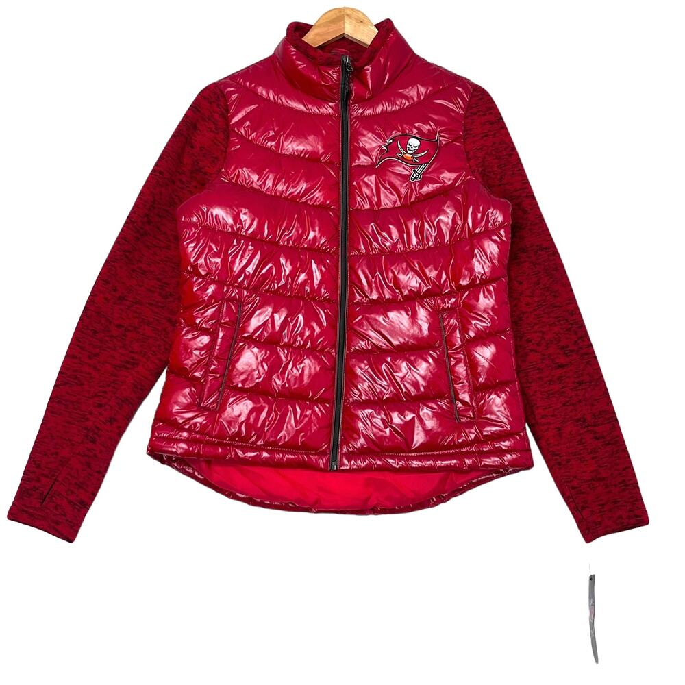 NFL Tampa Bay Buccaneers GIII 4her Puffer Jacket Sz L Red Mixed Media Full Zip
